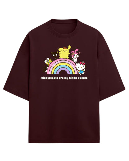 Sanrio Oversized T-Shirt | Cute Rainbow Graphic Tee | Premium 260 GSM Cotton