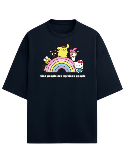 Sanrio Oversized T-Shirt | Cute Rainbow Graphic Tee | Premium 260 GSM Cotton