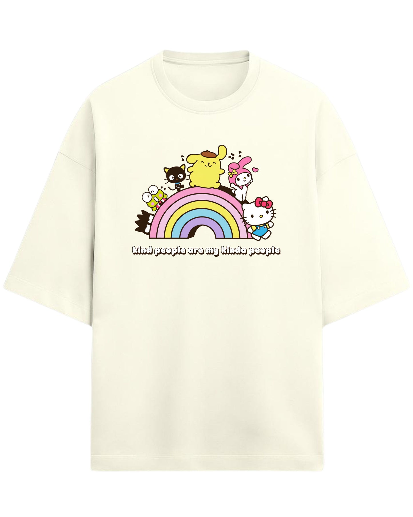 Sanrio Oversized T-Shirt | Cute Rainbow Graphic Tee | Premium 260 GSM Cotton