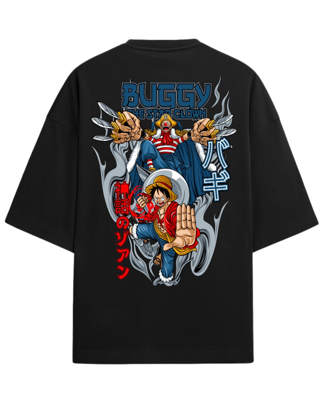 One Piece Buggy the Clown Graphic Oversized Tees | One Piece Graphic Tee | Premium 260 GSM Cotton Blend