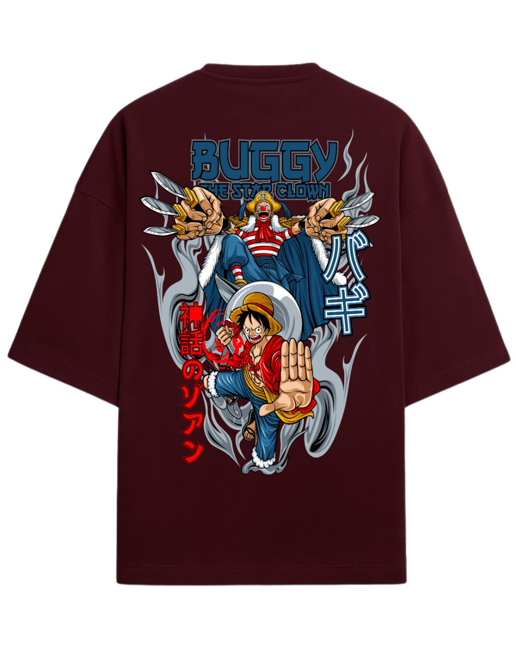One Piece Buggy the Clown Graphic Oversized Tees | One Piece Graphic Tee | Premium 260 GSM Cotton Blend