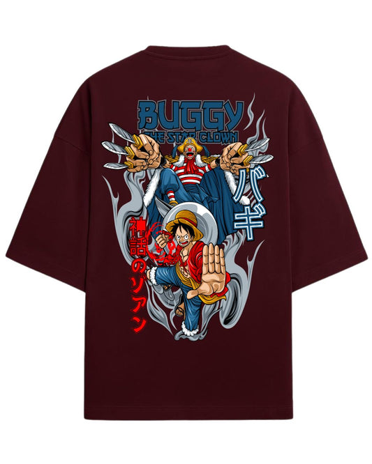 One Piece Buggy the Clown Graphic Oversized Tees | One Piece Graphic Tee | Premium 260 GSM Cotton Blend