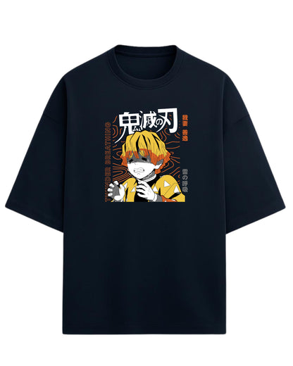 Zenitsu Agatsuma Thunder Breathing Oversized T-Shirt | Demon Slayer Anime Graphic Tee | Premium 260 GSM Cotton