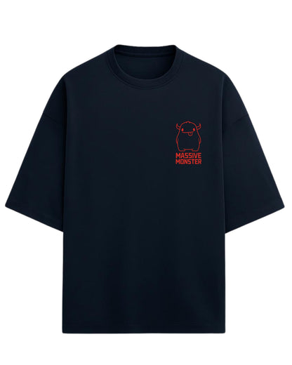 Massive Monster Oversized T-Shirt | Bold Red Line Art Graphic Tee | Premium 260 GSM Cotton