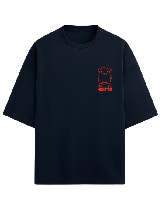 Massive Monster Oversized T-Shirt | Bold Red Line Art Graphic Tee | Premium 260 GSM Cotton