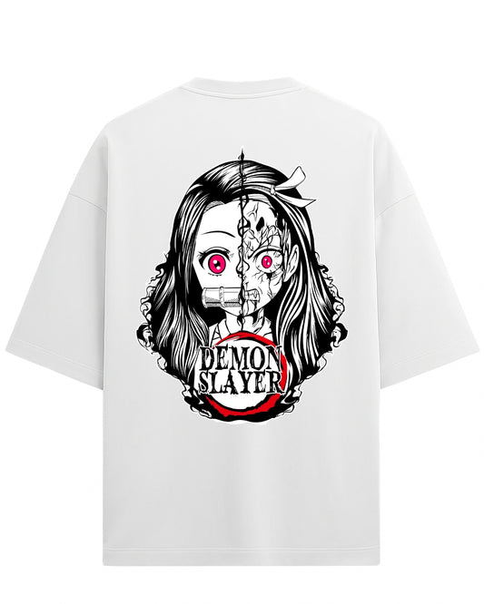 Nezuko Split Form Oversized T-Shirt | Demon Slayer Anime Graphic Tee | Premium 260 GSM Cotton Blend