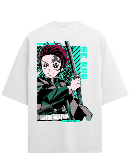 Tanjiro Kamado Katana Stance Oversized T-Shirt | Demon Slayer Anime Graphic Tee | Premium 260 GSM Cotton