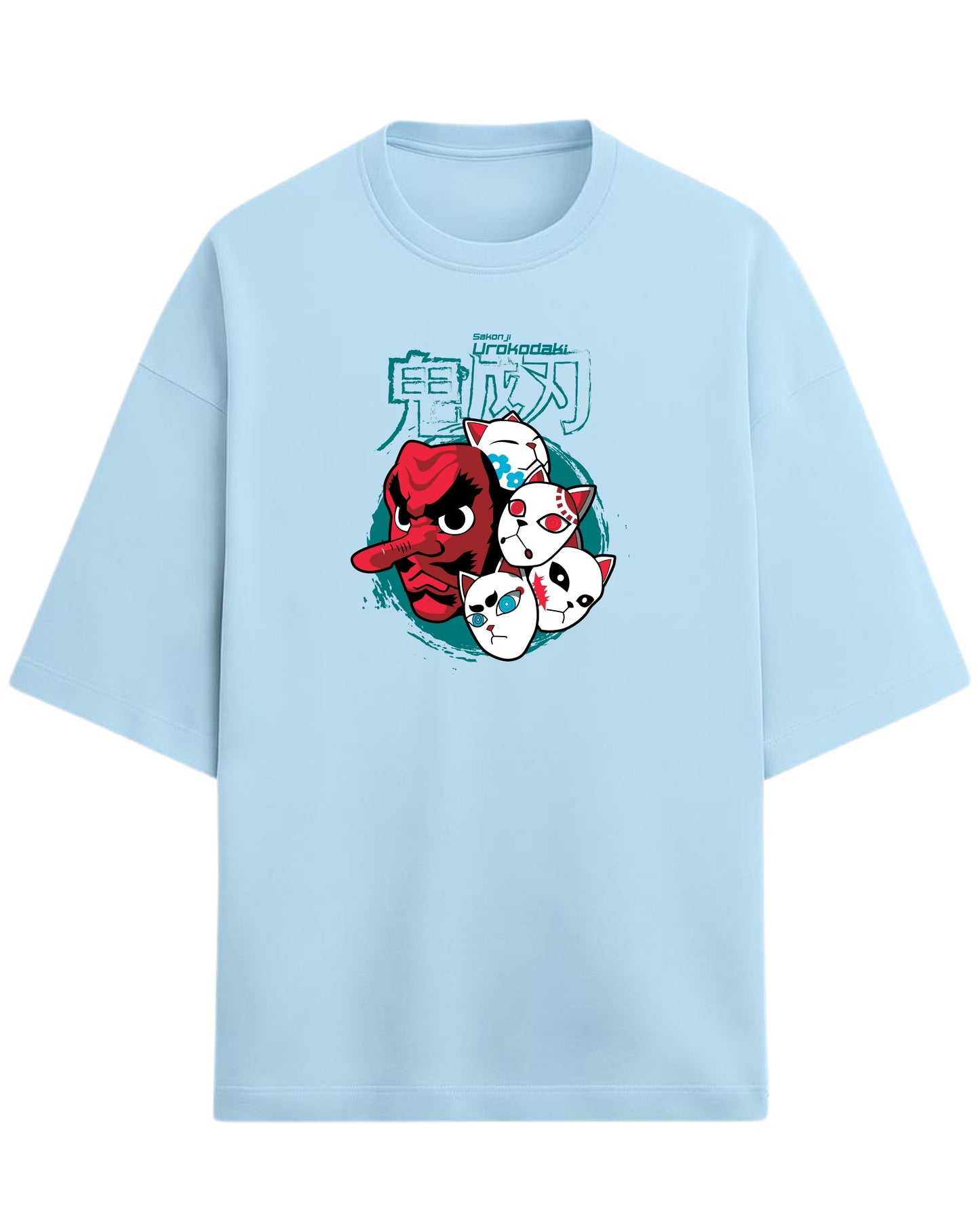 Sakonji Urokodaki & Fox Masks Oversized T-Shirt | Demon Slayer Training Arc Graphic Tee | Premium 260 GSM Cotton