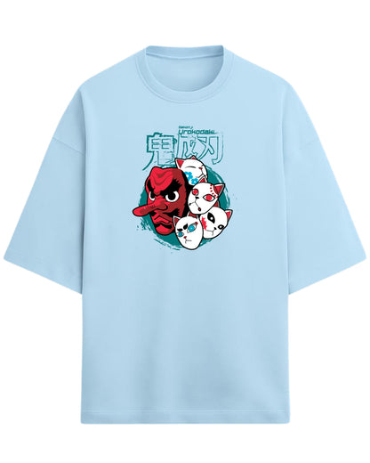 Sakonji Urokodaki & Fox Masks Oversized T-Shirt | Demon Slayer Training Arc Graphic Tee | Premium 260 GSM Cotton