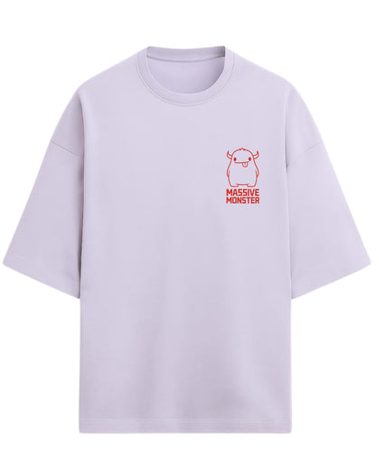Massive Monster Oversized T-Shirt | Bold Red Line Art Graphic Tee | Premium 260 GSM Cotton
