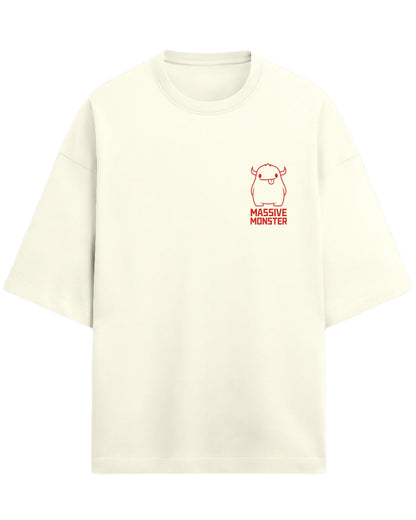 Massive Monster Oversized T-Shirt | Bold Red Line Art Graphic Tee | Premium 260 GSM Cotton