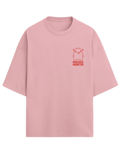 Massive Monster Oversized T-Shirt | Bold Red Line Art Graphic Tee | Premium 260 GSM Cotton