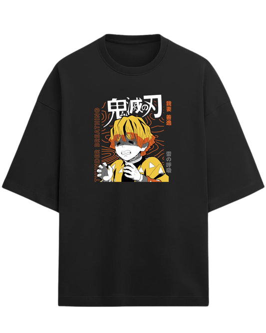 Zenitsu Agatsuma Thunder Breathing Oversized T-Shirt | Demon Slayer Anime Graphic Tee | Premium 260 GSM Cotton