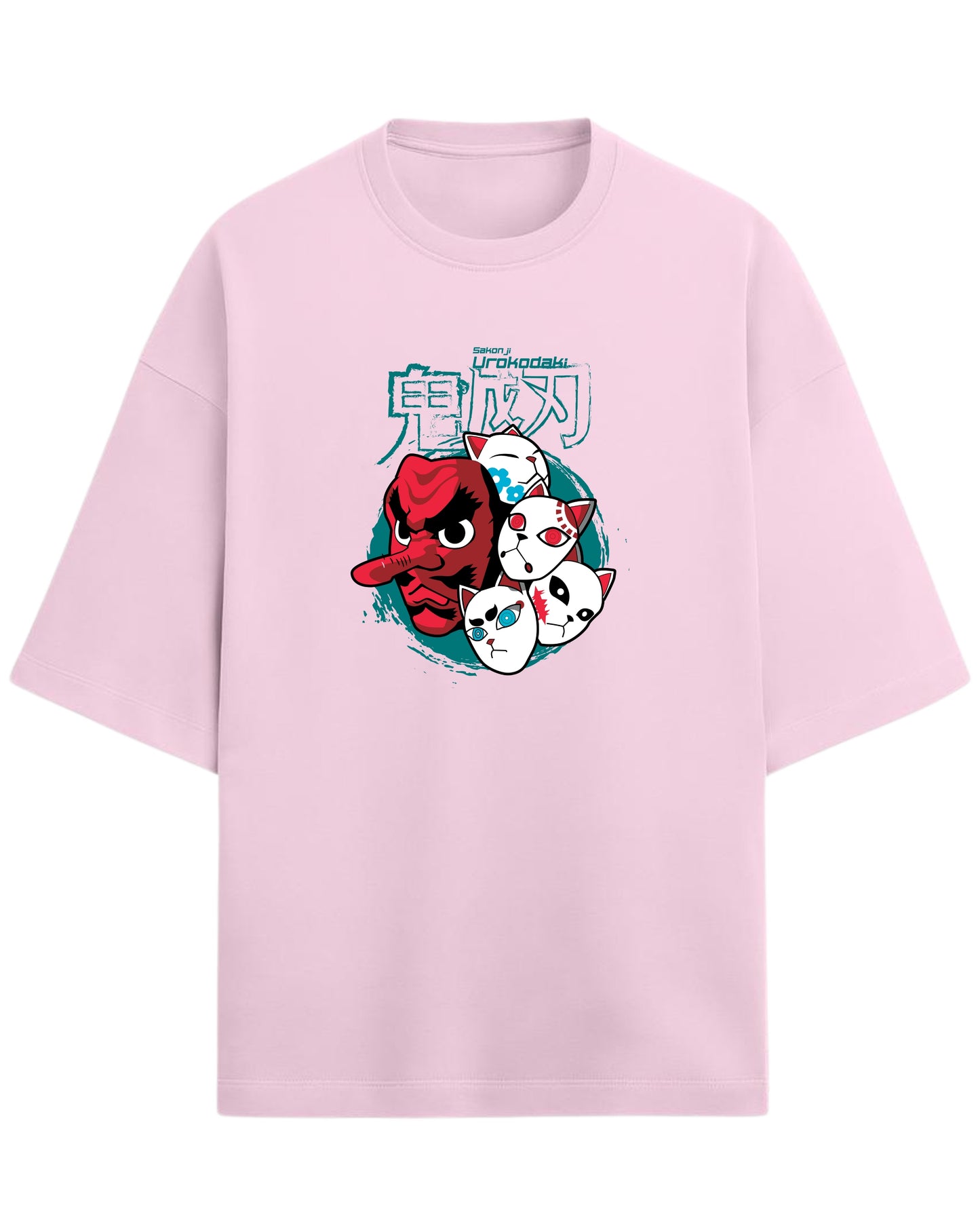 Sakonji Urokodaki & Fox Masks Oversized T-Shirt | Demon Slayer Training Arc Graphic Tee | Premium 260 GSM Cotton