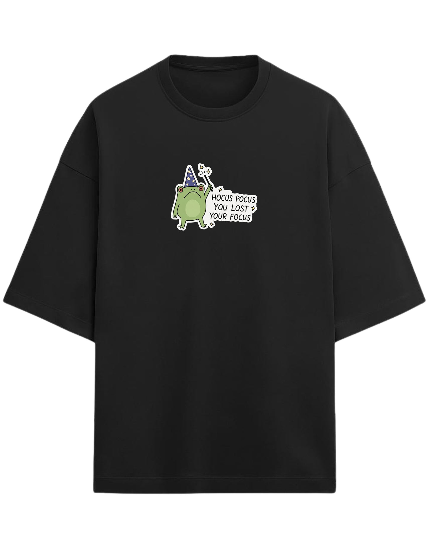 Hocus Pocus You Lost Your Focus Oversized T-Shirt | Funny Wizard Frog Graphic Tee | Premium 260 GSM Cotton