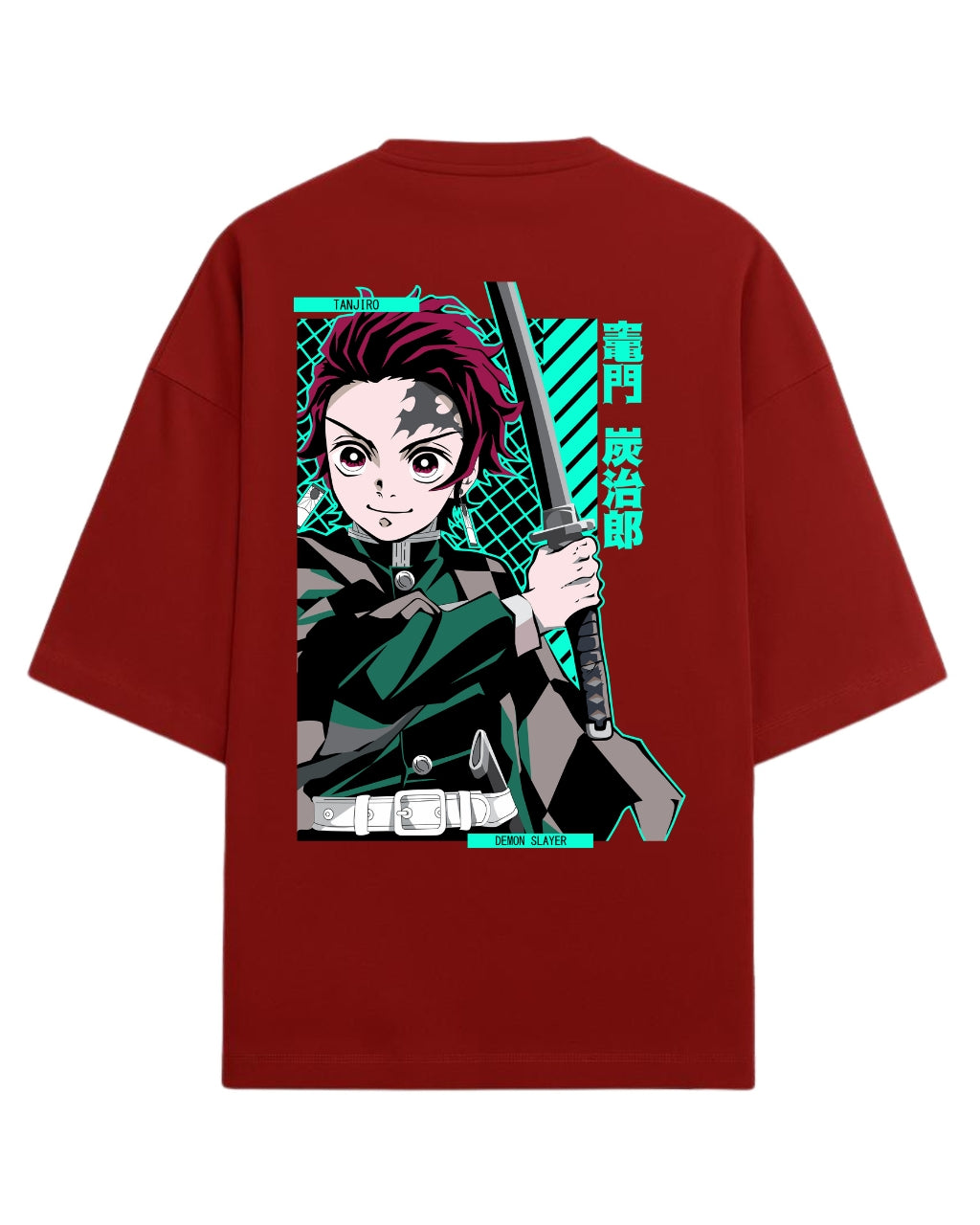 Tanjiro Kamado Katana Stance Oversized T-Shirt | Demon Slayer Anime Graphic Tee | Premium 260 GSM Cotton