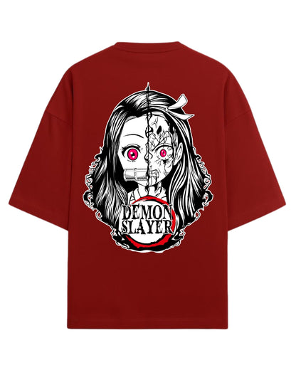 Nezuko Split Form Oversized T-Shirt | Demon Slayer Anime Graphic Tee | Premium 260 GSM Cotton Blend