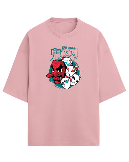 Sakonji Urokodaki & Fox Masks Oversized T-Shirt | Demon Slayer Training Arc Graphic Tee | Premium 260 GSM Cotton