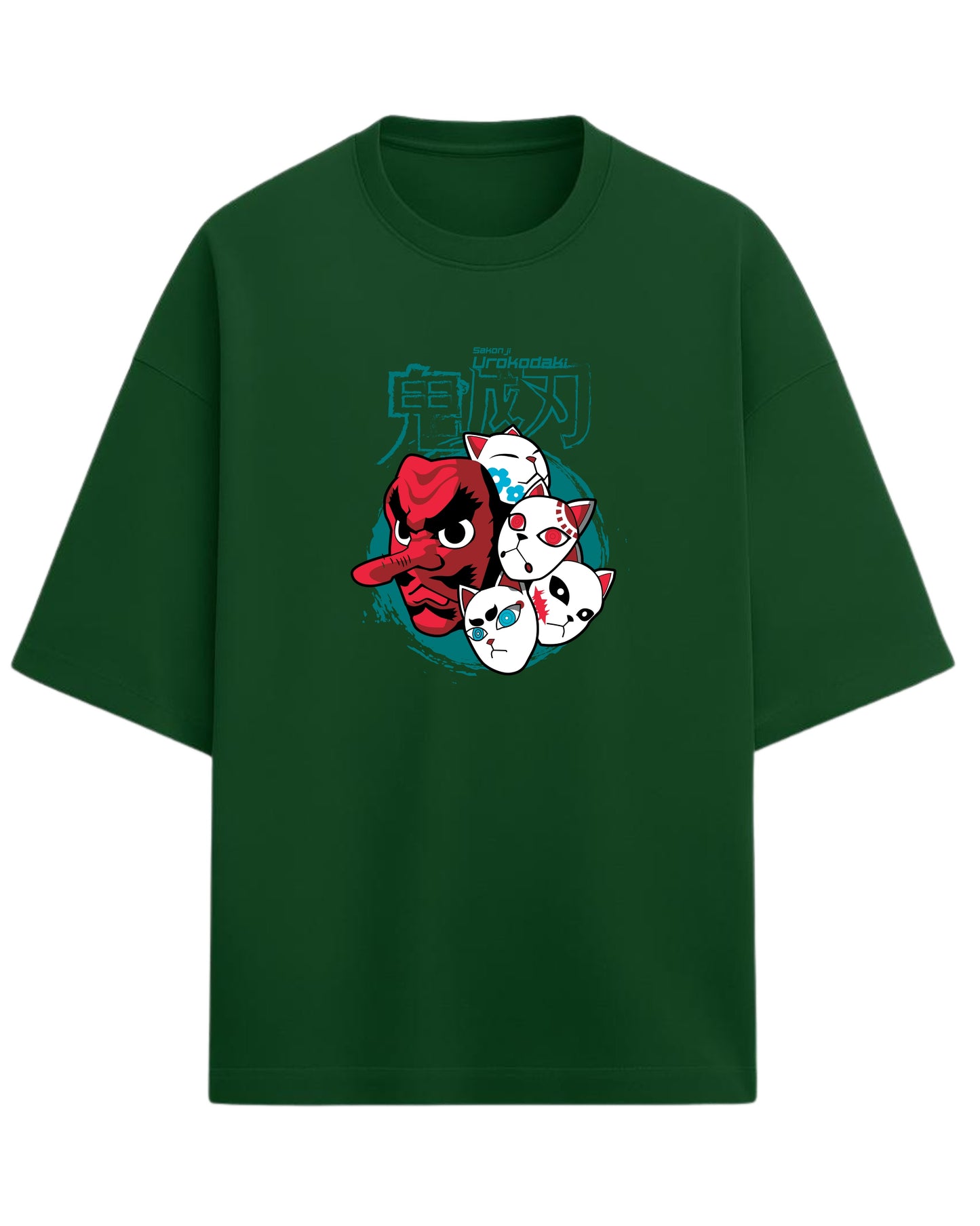 Sakonji Urokodaki & Fox Masks Oversized T-Shirt | Demon Slayer Training Arc Graphic Tee | Premium 260 GSM Cotton