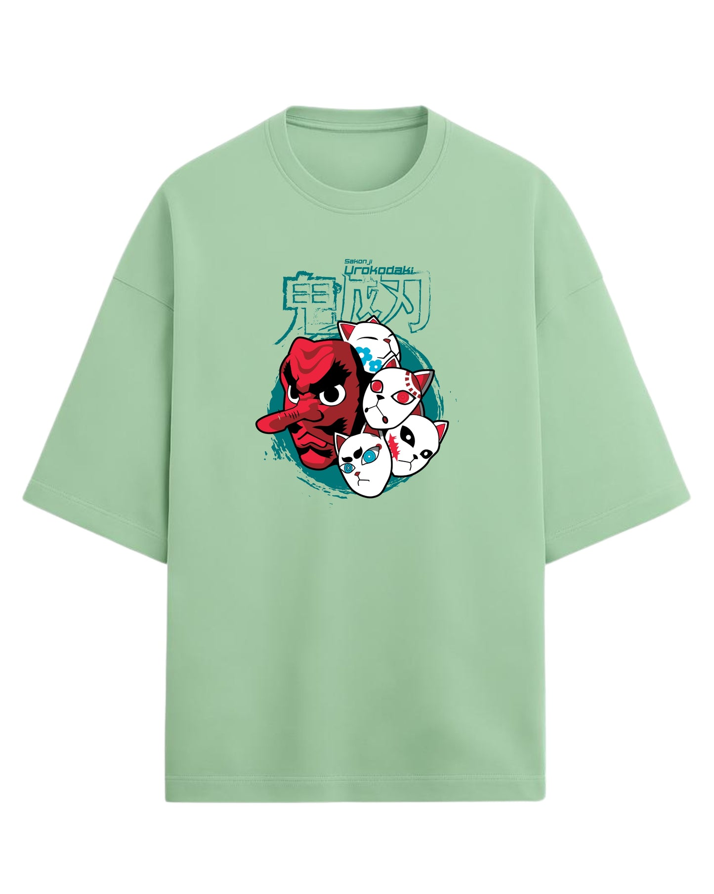 Sakonji Urokodaki & Fox Masks Oversized T-Shirt | Demon Slayer Training Arc Graphic Tee | Premium 260 GSM Cotton