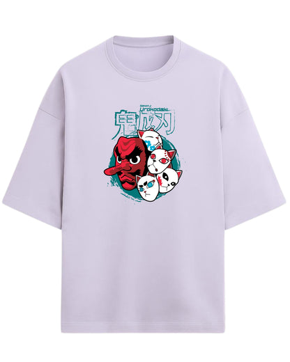 Sakonji Urokodaki & Fox Masks Oversized T-Shirt | Demon Slayer Training Arc Graphic Tee | Premium 260 GSM Cotton