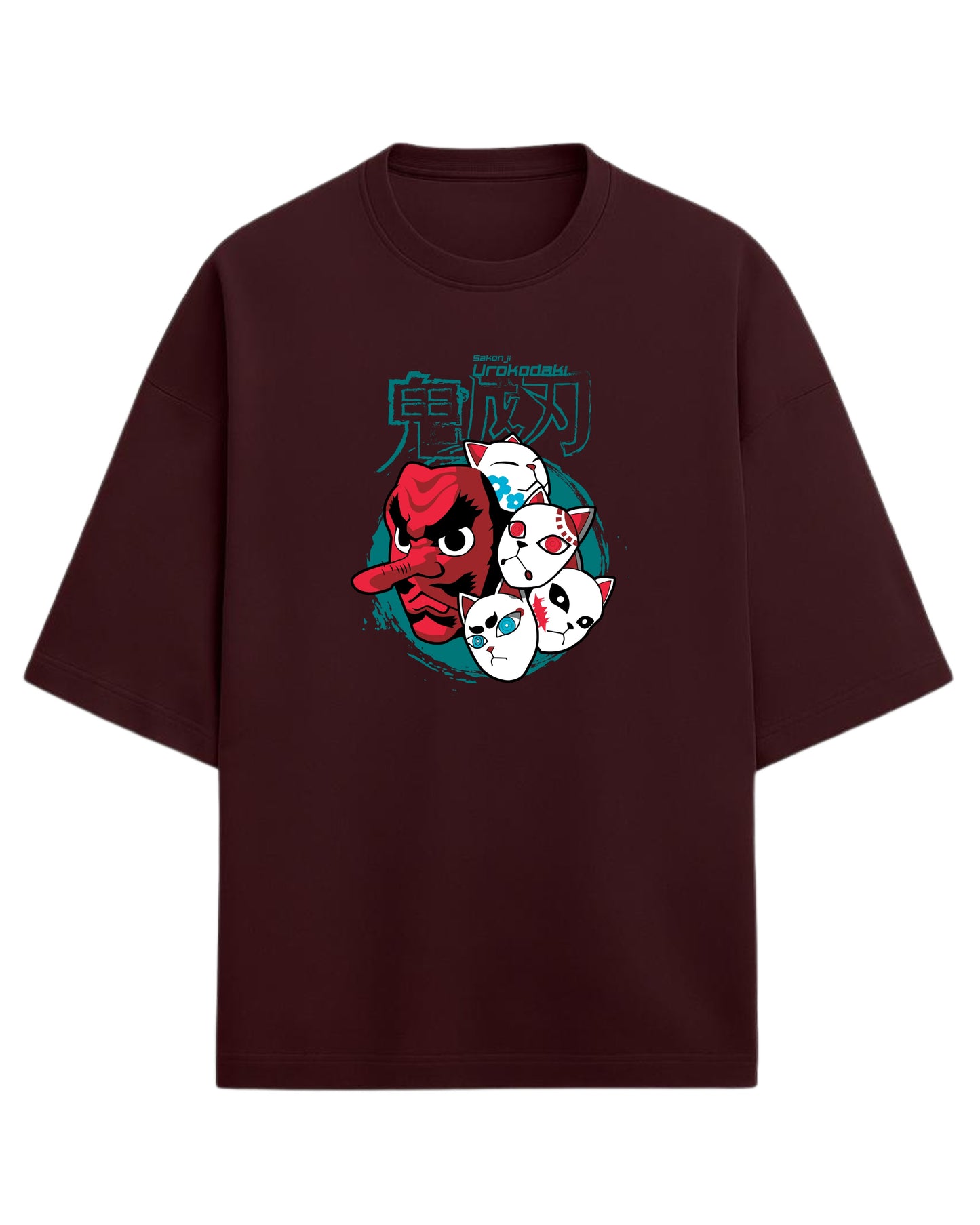 Sakonji Urokodaki & Fox Masks Oversized T-Shirt | Demon Slayer Training Arc Graphic Tee | Premium 260 GSM Cotton