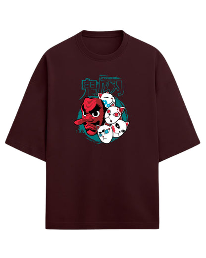 Sakonji Urokodaki & Fox Masks Oversized T-Shirt | Demon Slayer Training Arc Graphic Tee | Premium 260 GSM Cotton