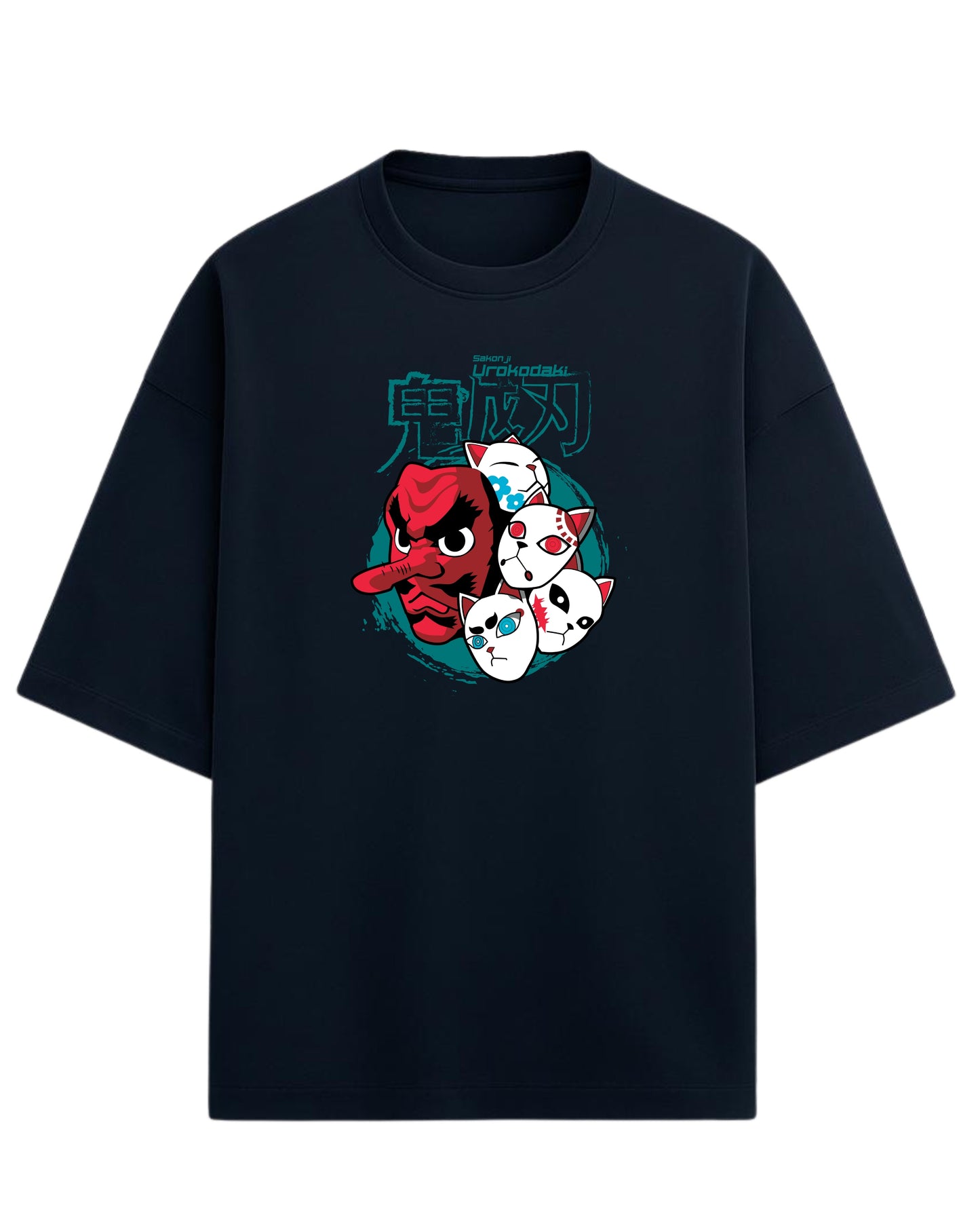 Sakonji Urokodaki & Fox Masks Oversized T-Shirt | Demon Slayer Training Arc Graphic Tee | Premium 260 GSM Cotton