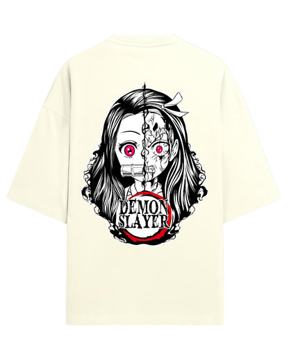 Nezuko Split Form Oversized T-Shirt | Demon Slayer Anime Graphic Tee | Premium 260 GSM Cotton Blend
