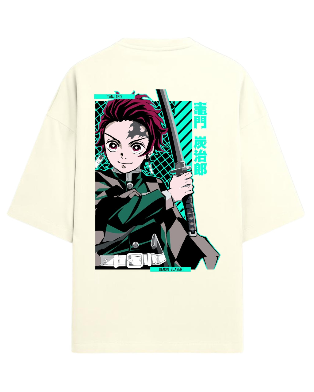 Tanjiro Kamado Katana Stance Oversized T-Shirt | Demon Slayer Anime Graphic Tee | Premium 260 GSM Cotton
