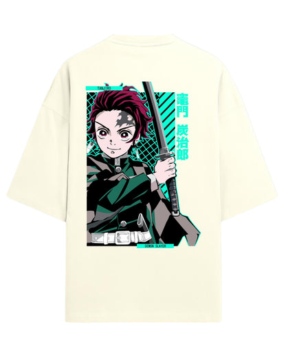 Tanjiro Kamado Katana Stance Oversized T-Shirt | Demon Slayer Anime Graphic Tee | Premium 260 GSM Cotton