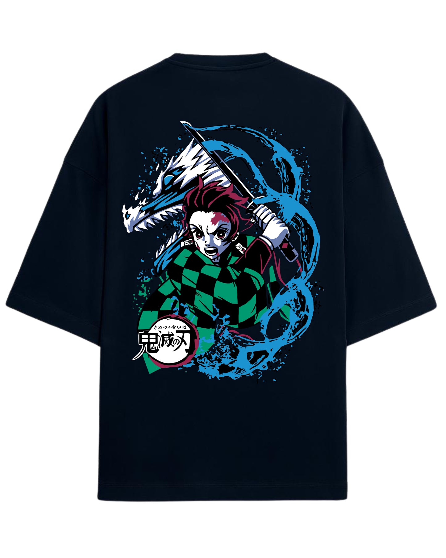 Tanjiro Water Breathing Dragon Oversized T-Shirt | Demon Slayer Kimetsu no Yaiba Graphic Tee | Premium 260 GSM Cotton