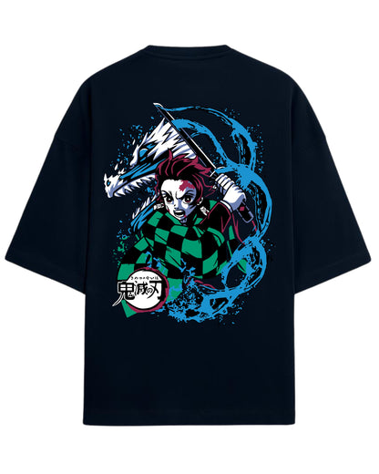 Tanjiro Water Breathing Dragon Oversized T-Shirt | Demon Slayer Kimetsu no Yaiba Graphic Tee | Premium 260 GSM Cotton