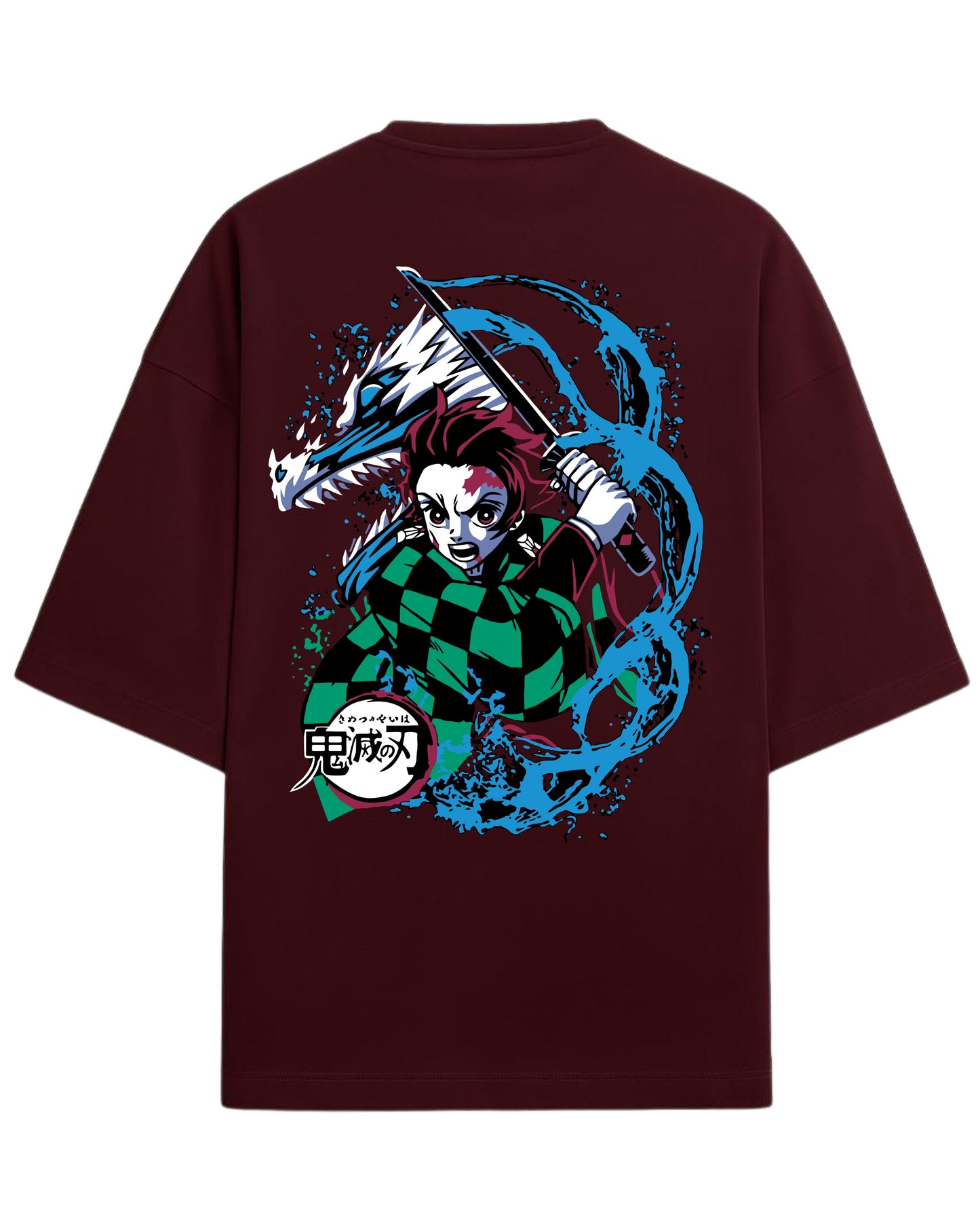 Tanjiro Water Breathing Dragon Oversized T-Shirt | Demon Slayer Kimetsu no Yaiba Graphic Tee | Premium 260 GSM Cotton