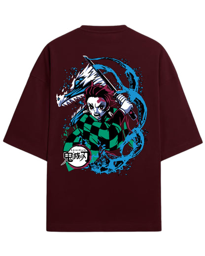Tanjiro Water Breathing Dragon Oversized T-Shirt | Demon Slayer Kimetsu no Yaiba Graphic Tee | Premium 260 GSM Cotton