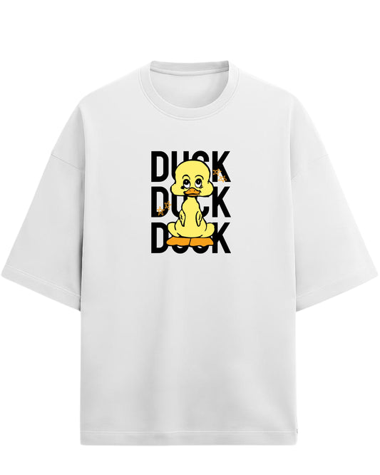 Cute Duck Doodle Oversized T-Shirt | Playful Cartoon Graphic Tee | Premium 260 GSM Cotton