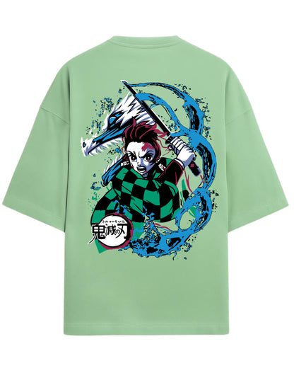 Tanjiro Water Breathing Dragon Oversized T-Shirt | Demon Slayer Kimetsu no Yaiba Graphic Tee | Premium 260 GSM Cotton