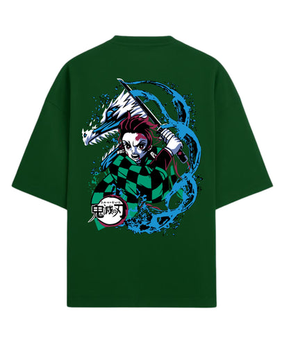 Tanjiro Water Breathing Dragon Oversized T-Shirt | Demon Slayer Kimetsu no Yaiba Graphic Tee | Premium 260 GSM Cotton