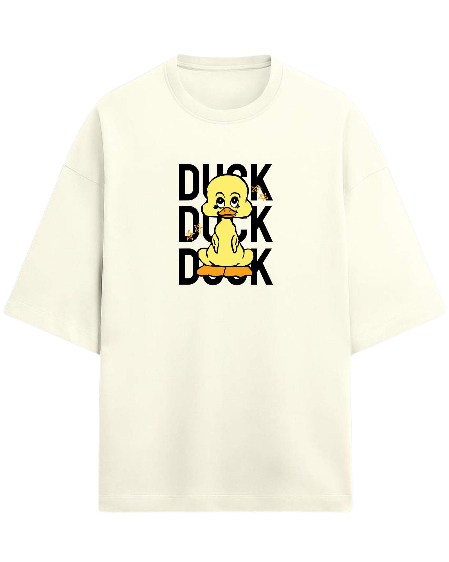 Cute Duck Doodle Oversized T-Shirt | Playful Cartoon Graphic Tee | Premium 260 GSM Cotton