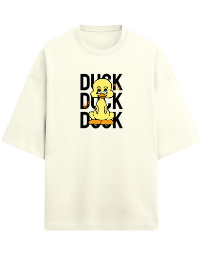 Cute Duck Doodle Oversized T-Shirt | Playful Cartoon Graphic Tee | Premium 260 GSM Cotton