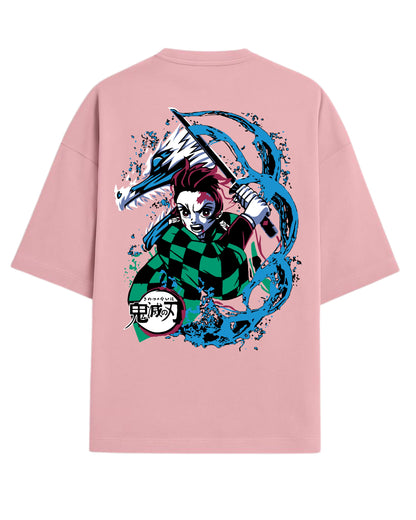 Tanjiro Water Breathing Dragon Oversized T-Shirt | Demon Slayer Kimetsu no Yaiba Graphic Tee | Premium 260 GSM Cotton