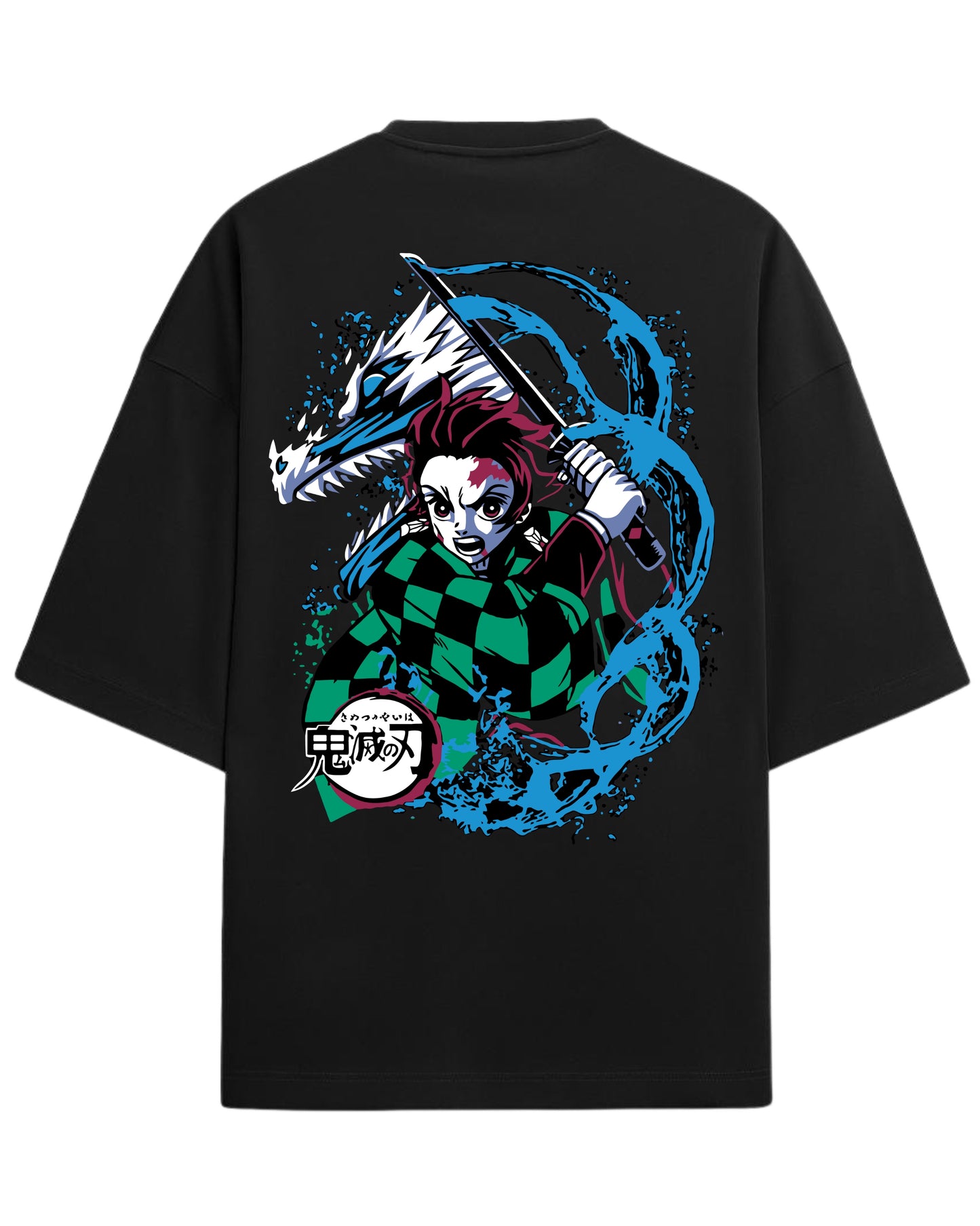 Tanjiro Water Breathing Dragon Oversized T-Shirt | Demon Slayer Kimetsu no Yaiba Graphic Tee | Premium 260 GSM Cotton