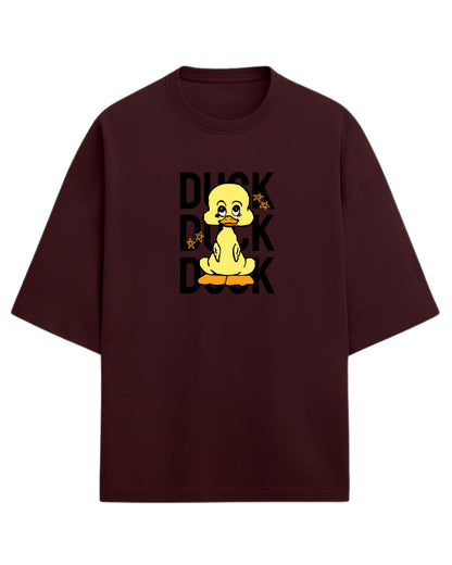 Cute Duck Doodle Oversized T-Shirt | Playful Cartoon Graphic Tee | Premium 260 GSM Cotton