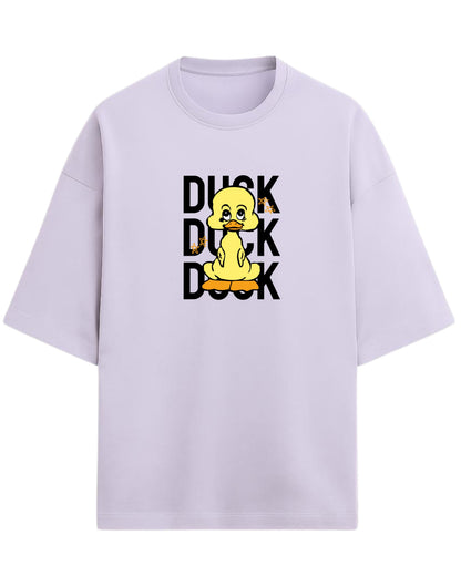 Cute Duck Doodle Oversized T-Shirt | Playful Cartoon Graphic Tee | Premium 260 GSM Cotton