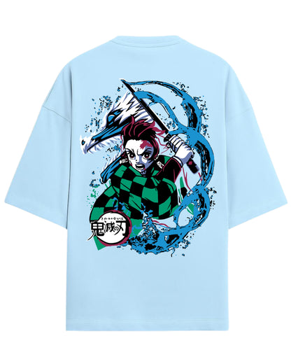 Tanjiro Water Breathing Dragon Oversized T-Shirt | Demon Slayer Kimetsu no Yaiba Graphic Tee | Premium 260 GSM Cotton