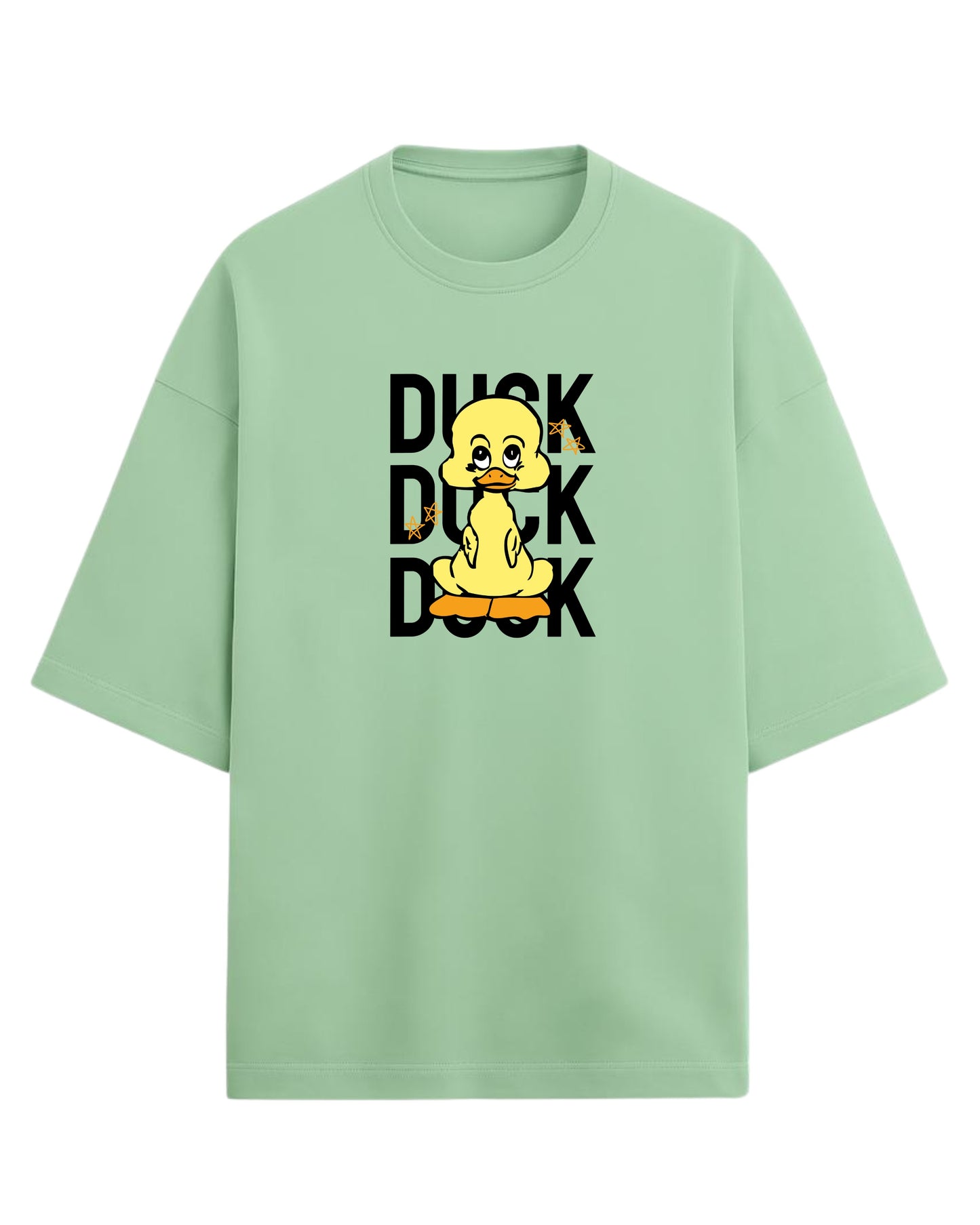 Cute Duck Doodle Oversized T-Shirt | Playful Cartoon Graphic Tee | Premium 260 GSM Cotton