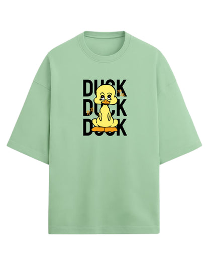 Cute Duck Doodle Oversized T-Shirt | Playful Cartoon Graphic Tee | Premium 260 GSM Cotton