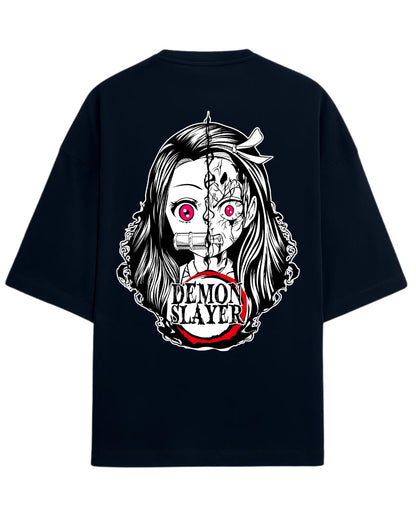 Nezuko Split Form Oversized T-Shirt | Demon Slayer Anime Graphic Tee | Premium 260 GSM Cotton Blend