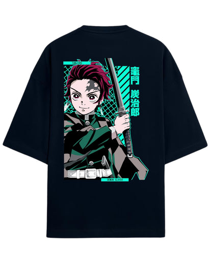 Tanjiro Kamado Katana Stance Oversized T-Shirt | Demon Slayer Anime Graphic Tee | Premium 260 GSM Cotton
