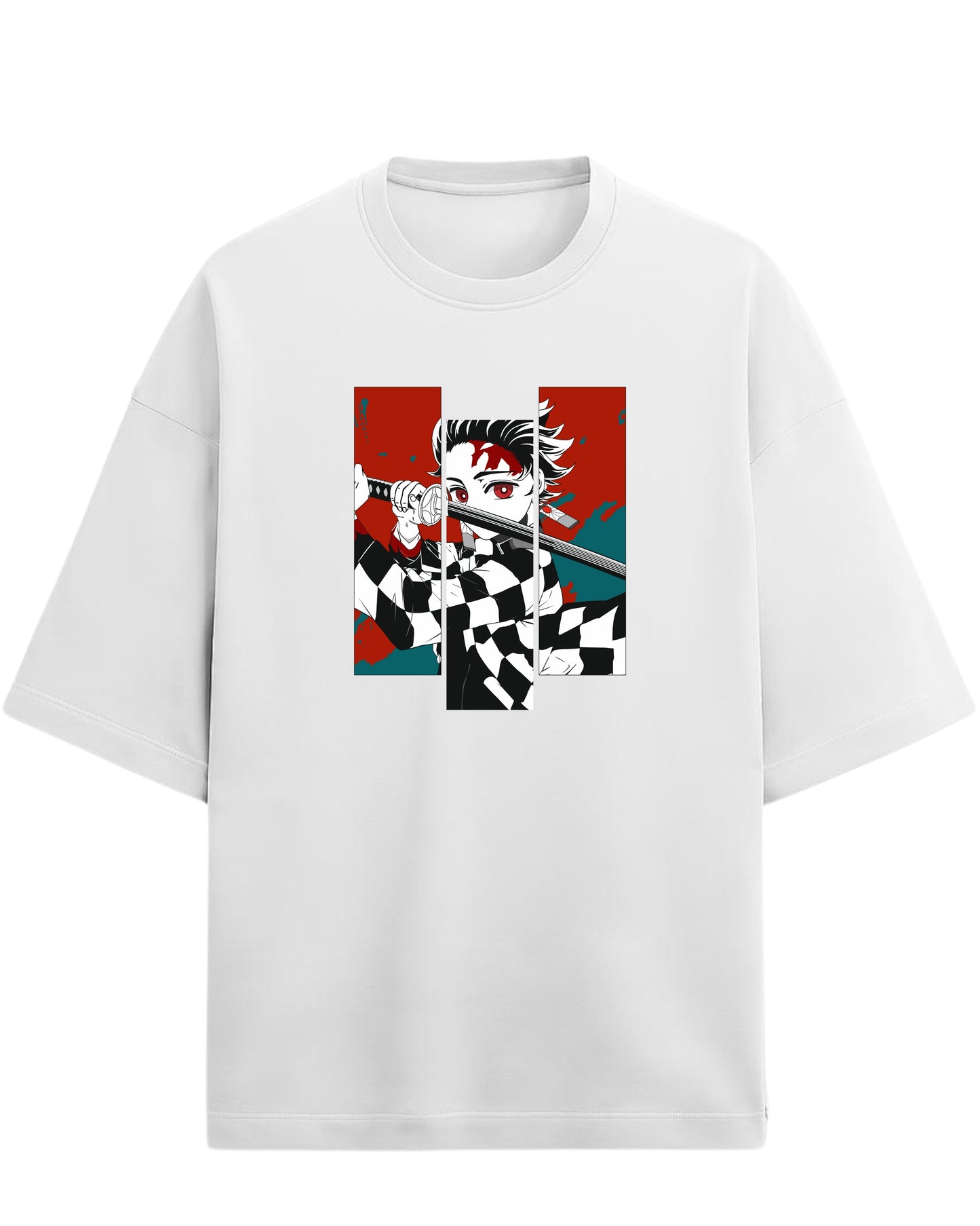 Tanjiro Kamado Battle Stance Oversized T-Shirt | Demon Slayer Manga Panel Art Tee | Premium 260 GSM Cotton
